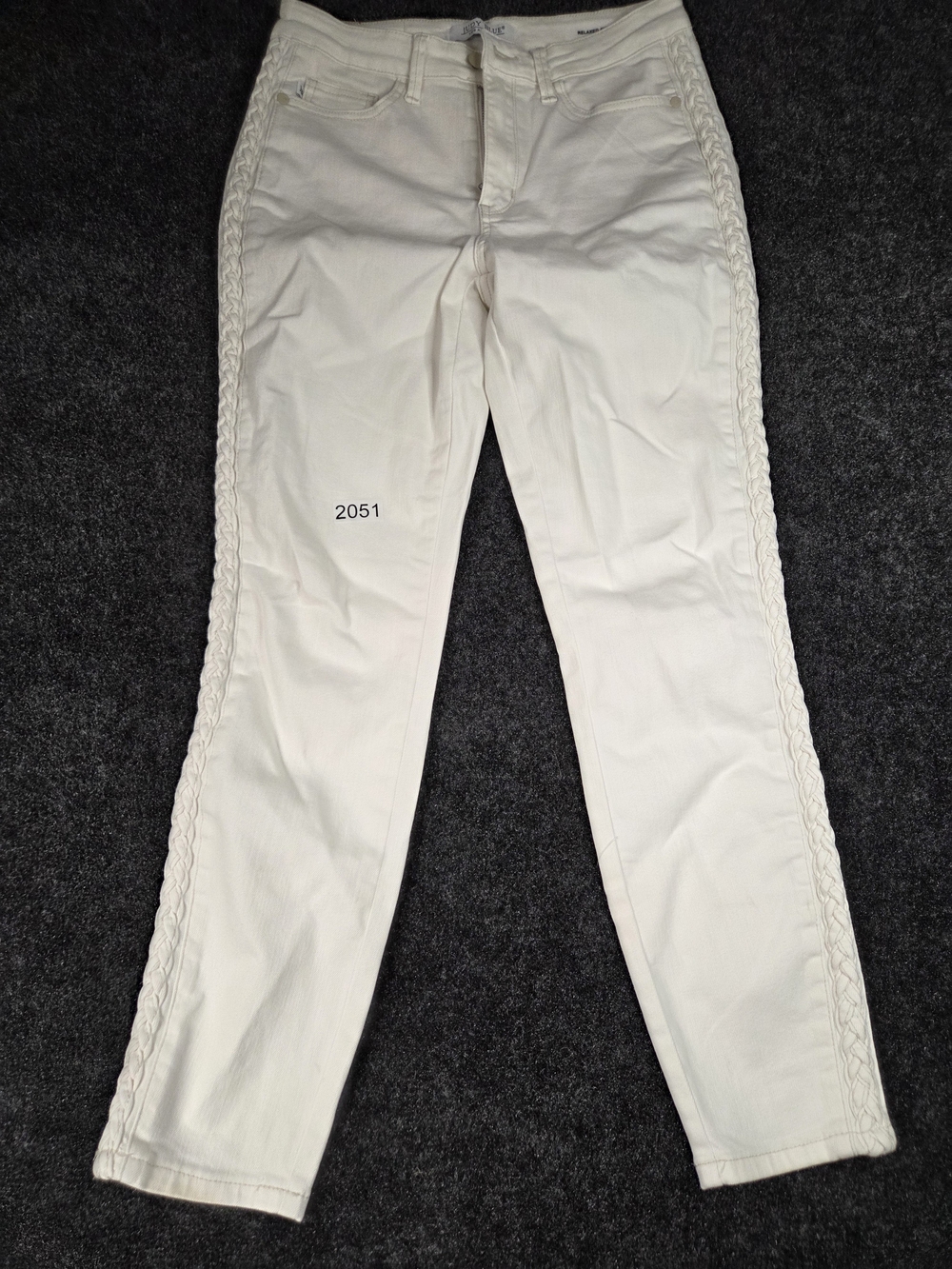 Judy Blue Womens Jeans 9/29 White Braided Side Seam Relaxed Straight Stretch